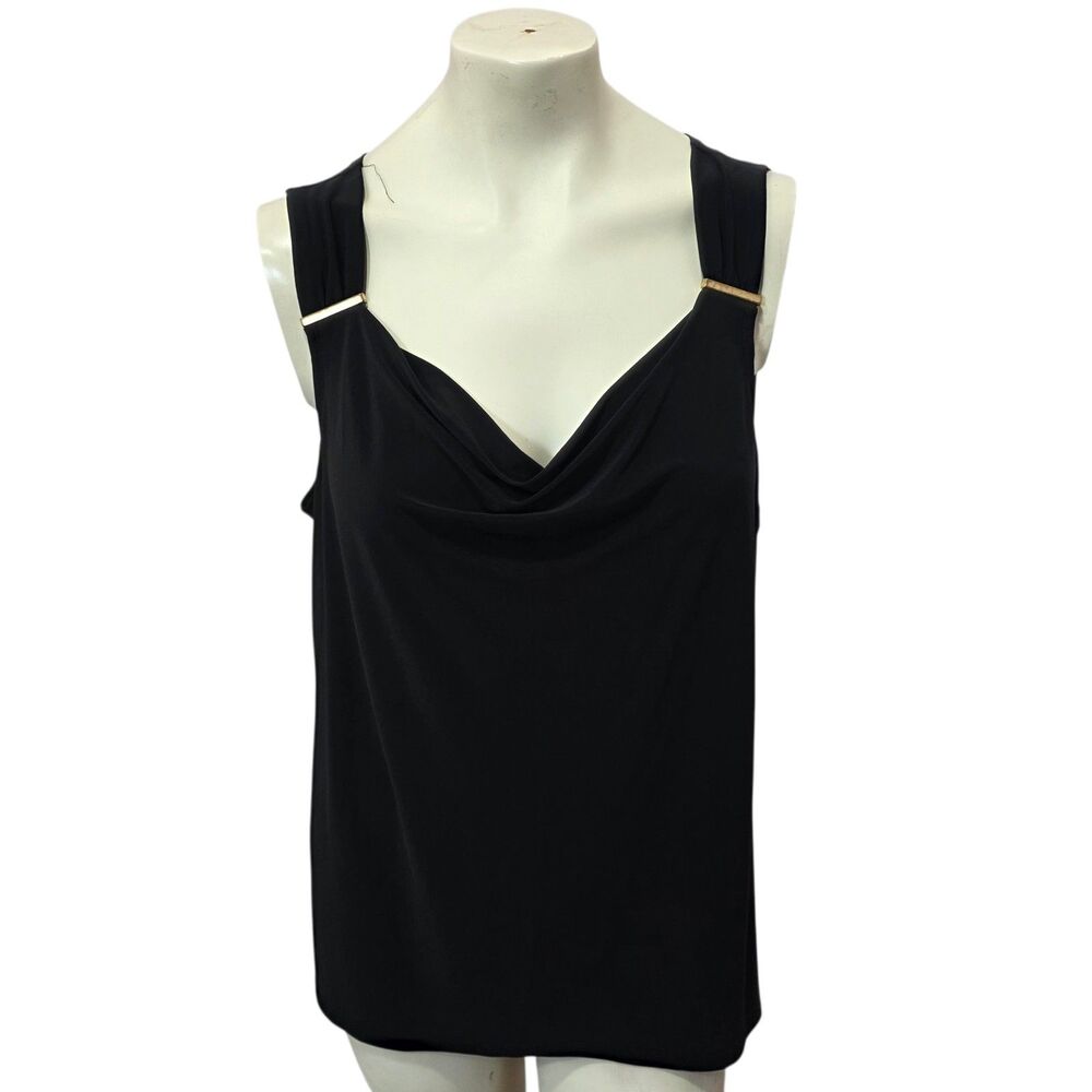 Cato Black Cowl Neck Tank Top XL Gold Hardware Sleeveless Blouse